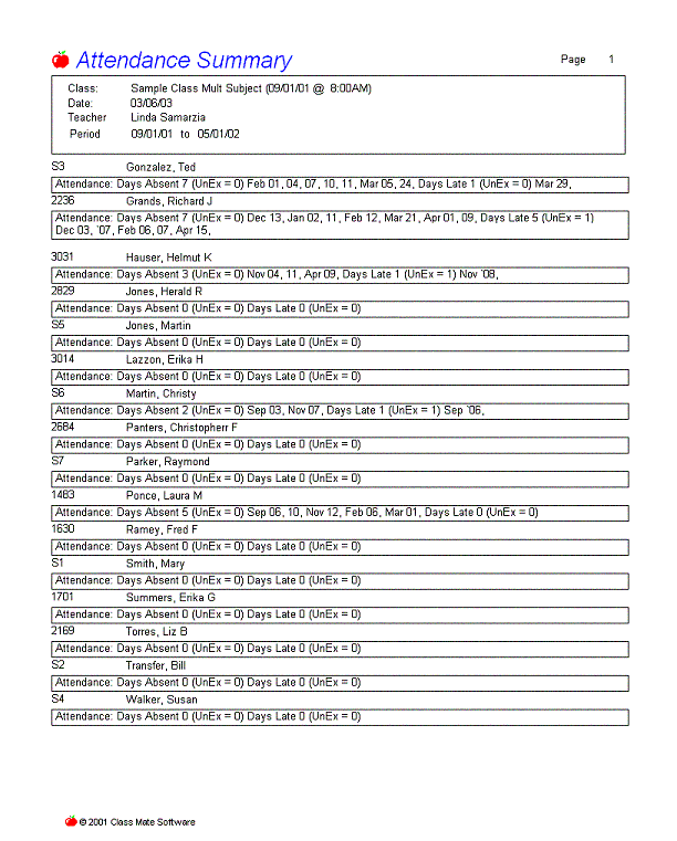 gradebook attendance report